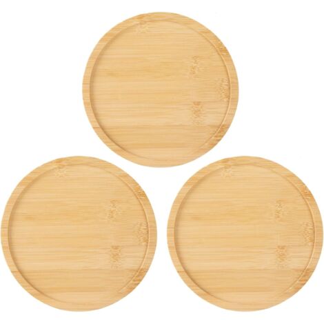 Juego de 3 bandejas de bambú, bandeja para maceta de 16 cm, bandeja para cactus, bandeja redonda de bambú, adecuada para macetas modernas, portavasos, portacucharas, estantes para utensilios de cocina