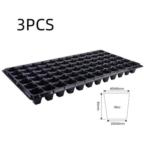 Juego de 3 bandejas de cultivo con 72 celdas, macetas, color negro.