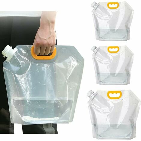 Juego de 3 bolsas de agua de plástico plegables sin BPA para coche, deportes, camping, senderismo, picnic, barbacoa (5 L + 10 L) -