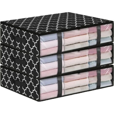 Juego de 3 bolsas de almacenamiento plegables para ropa debajo de la cama, bolsas de mudanza, bolsas para el hogar, color negro.