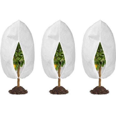 Juego de 3 bolsas protectoras para plantas contra el frío con cordón y cremallera. Reutilizables, 60 x 80 cm.