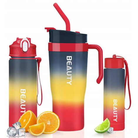 Juego de 3 botellas de agua ECARLA, color azul marino degradado con rojo BD13WZ4