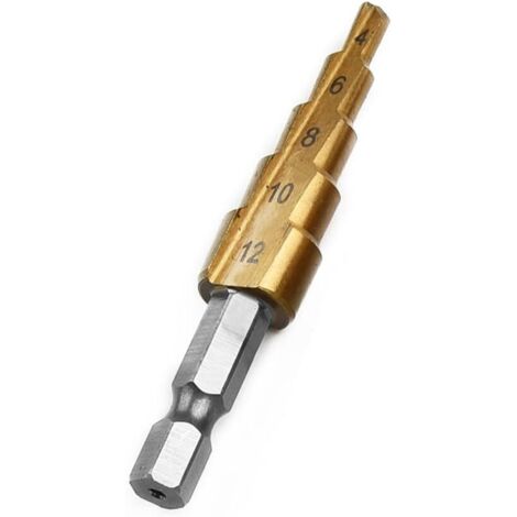 Juego de 3 brocas escalonadas HSS con vástago hexagonal de titanio, multifunción, cono de corte cónico de 4-20 mm/3-12 mm/4-12 mm, con estuche.