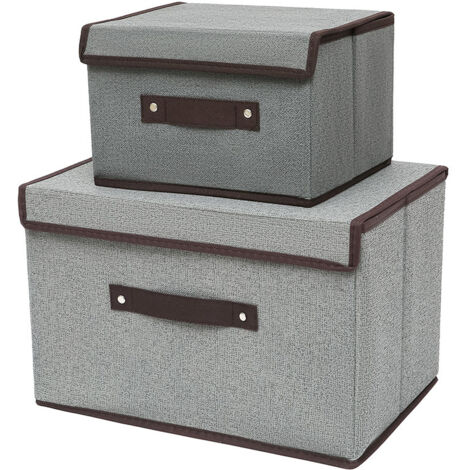 Juego de 3 cajas de almacenamiento, 24 cm x 21 cm x 16 cm, plegables con tapa, cesta de almacenamiento, baúl de juguetes, para organizar (gris)