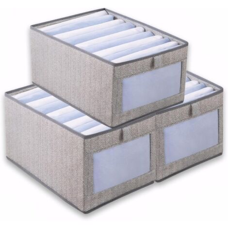 Juego de 3 cajas de almacenamiento plegables de tela con ventanas transparentes para guardar ropa (gris, 36 x 25 x 20 cm)
