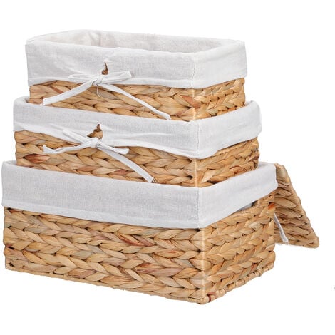 Caja de almacenamiento de mimbre tejido con tapa - Juego de 1 - Cesta  rectangular de algas marinas y cesta de almacenamiento con tapa - Estante  de almacenamiento de ratán y organizador