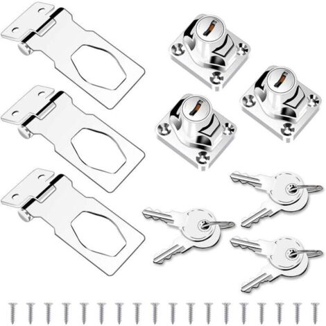 Juego de 3 candados con llave y tornillos para puertas, armarios, cajones