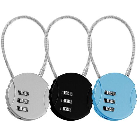 Juego de 3 candados de código de 3 dígitos, candados para maleta de avión, candados de cable pequeños, candados de código de casillero para equipaje de viaje, maleta, bolsa, casillero (3 colores)