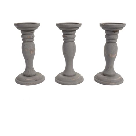 Juego de 3 candelabros estilo vintage altura 24 cm en madera gris 040002988