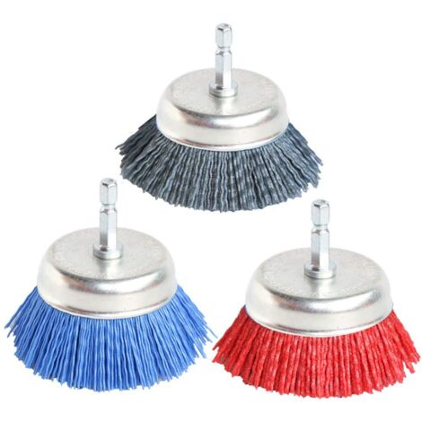 Juego de 3 cepillos de limpieza de nailon surtidos para taladros con vástago de 1/4".