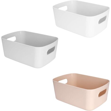 (Juego de 3) Cesta de almacenamiento de plástico con asas, pequeña y ligera, organizador para baño, cocina y habitación infantil.