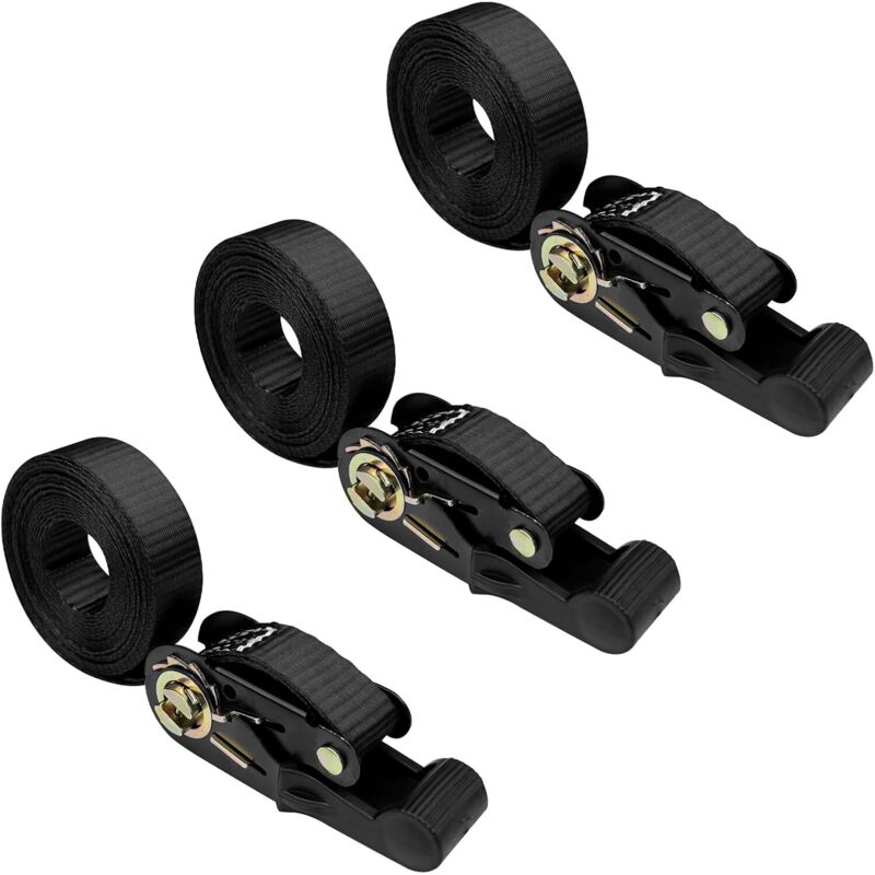 Juego de 3 correas de trinquete, correa de amarre pequeña de 2,5 cm x 2 m, correas de trinquete, correa para remolque de motocicleta, correas de