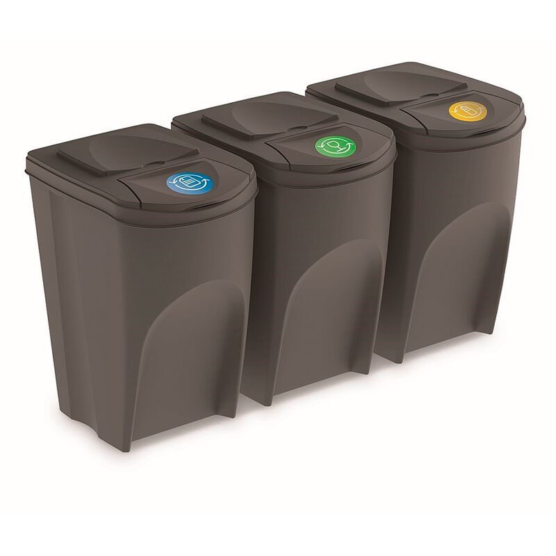 

Juego de 3 cubos de reciclaje 105L Sortibox de plastico en color gris - Prosperplast