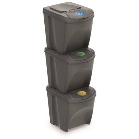 JUEGO DE 3 CUBOS DE RECICLAJE -75 LITROS DE COMPARTIMENTO- GRIS