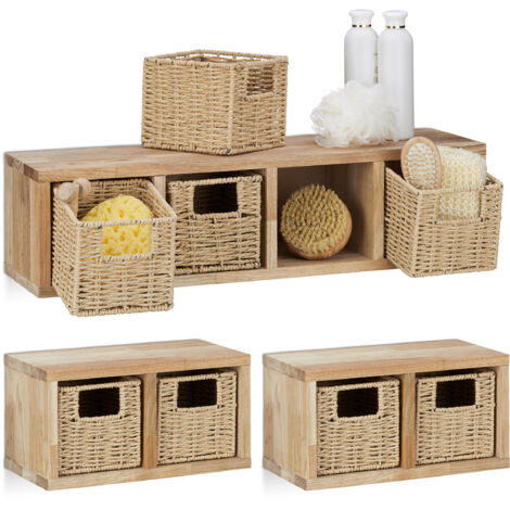 juego de 3 estanterías de pared de nogal, sistema de estanterías, 1 grande y 2 pequeñas, para baño, cocina y salón.