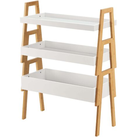 Juego de 3 estantes apilables 85 x 65 x 30 cm bambú blanco natural 030009775