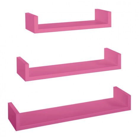 Juego de 3 estantes de pared, estantes de diseño, color fucsia, 60x8 cm x 15,5 cm, 50x8 cm x 15,5 cm y 40x8 cm x 15,5 cm - Imán