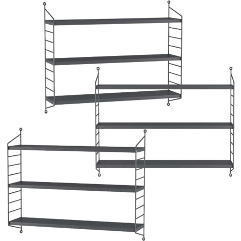 Juego de 3 estantes de pared mueble de almacenaje moderno acero 50 x 60 x 15 cm gris oscuro 030009787