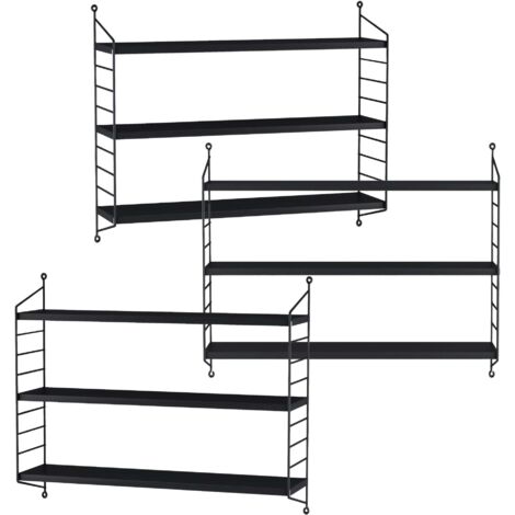 Juego de 3 estantes de pared mueble de almacenaje moderno acero 50 x 60 x 15 cm negro 030009790