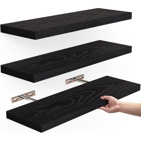 Juego de 3 estantes flotantes rústicos de pared, negros, de 40 cm, soportan hasta 10 kg, ideales para el baño, el dormitorio, el salón, la cocina, para libros y decoración.
