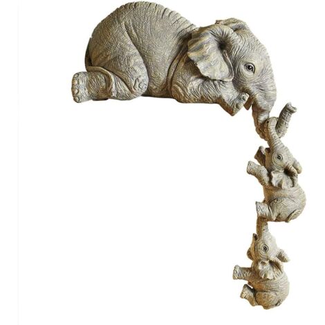 Juego de 3 figuras de elefantes, elefante madre y 2 bebés, esculturas colgantes con borde, decoraciones para el hogar, figuras de elefantes, esculturas de resina, adornos de elefantes de resina