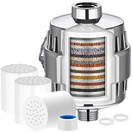 Juego de 3 filtros de ducha universales de 20 niveles + 1 filtro - Purificador de agua dura - Elimina metales pesados y otros sedimentos