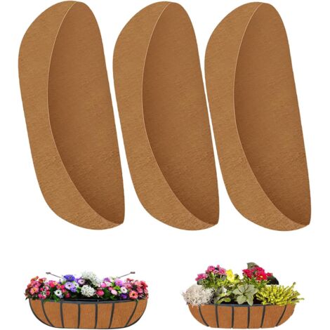 Juego de 3 forros de fieltro natural - Cesta colgante para macetas colgantes - Reemplazo de bañera montada en la pared - Forro de fieltro para flores y verduras de jardín - Insertos para
