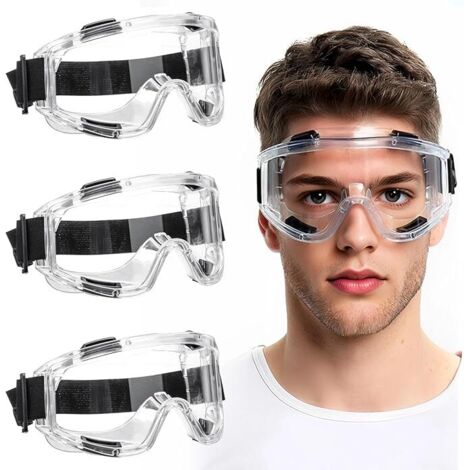 Juego de 3 gafas protectoras, antivaho y antirayaduras, ventiladas y con diadema ajustable, para bricolaje, trabajo, laboratorio y uso de gafas.