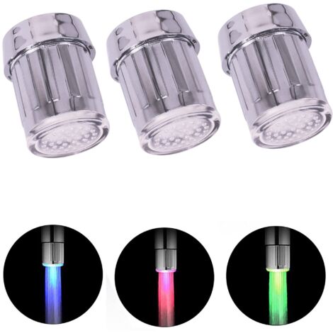 Juego de 3 grifos de agua LED con degradado de color, sensibles a la temperatura, con chorro de agua que cambia de color para cocina y baño.