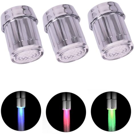 Juego de 3 grifos LED de lavabo con degradado de color, sensibles a la temperatura y con chorro de agua que cambia de color, para cocina y baño.