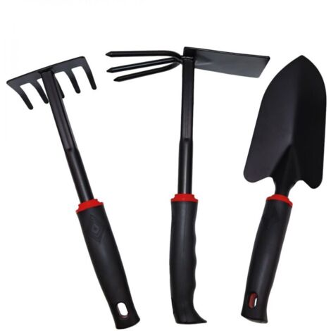 Juego de 3 herramientas de jardinería manuales de acero inoxidable - Negro