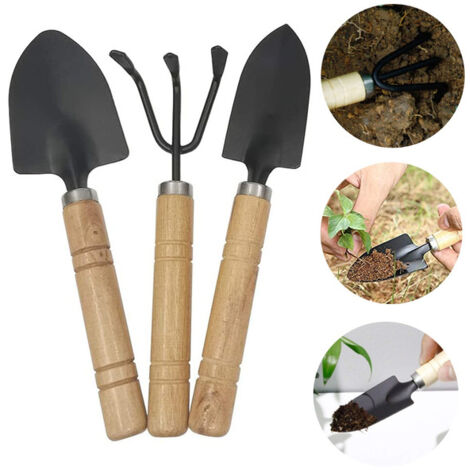 Juego de 3 herramientas de jardinería: mini pala con mango de madera, paleta, suculentas