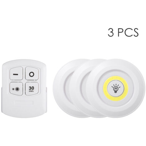 Juego de 3 lámparas LED COB, 45V 1W, control remoto, brillo ajustable, inalámbricas, regulables, control táctil, luz nocturna, iluminación bajo gabinetes, pilas