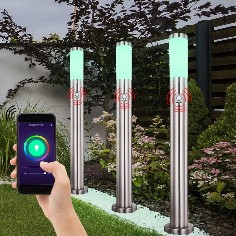 

Juego de 3 luces de pie inteligentes para exteriores controlables a través de la aplicación de teléfono móvil Lámparas SENSOR de idioma regulables en