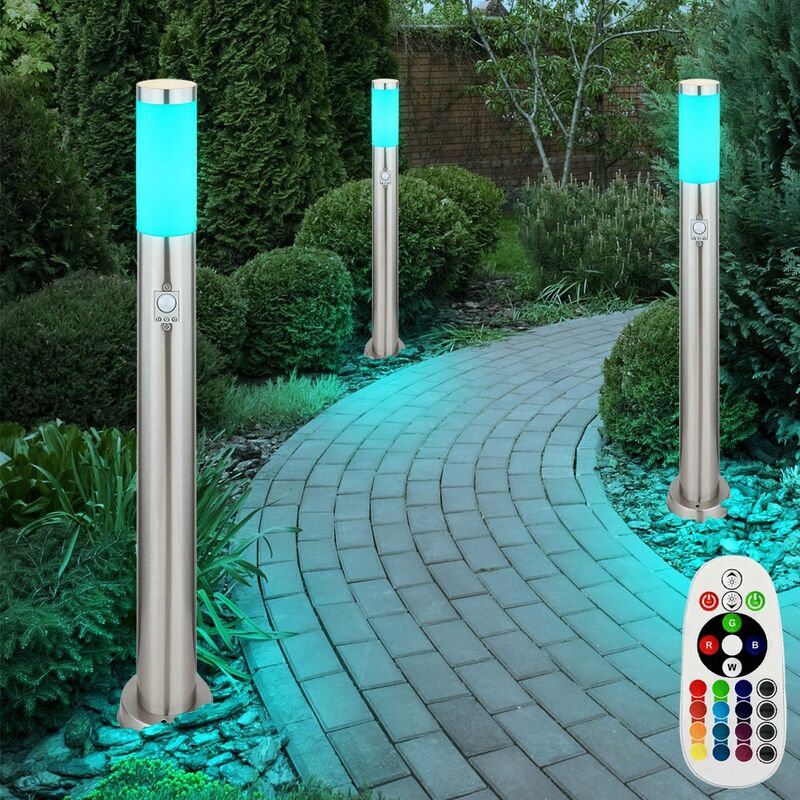 

Juego de 3 luces de pie para exteriores, base de control remoto, lámparas SENSOR de jardín regulables en un juego que incluye bombillas LED RGB
