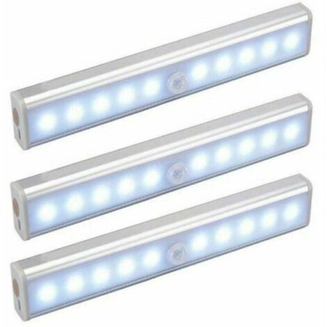 Juego de 3 luces LED de 10 LED, inalámbricas, recargables por USB, magnéticas, con sensor de movimiento y portátiles. Luz de armario, luz de emergencia portátil, luz nocturna infantil, luz auxiliar.
