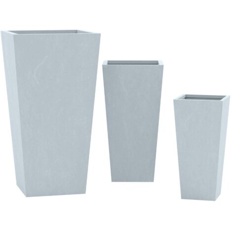 Juego de 3 maceteros resistentes a la intemperie – Arcilla fibrosa gris 100007959