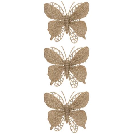 Juego de 3 mariposas H.10cm doradas - Feeric lights & christmas