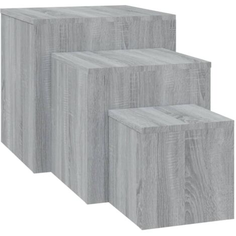 Juego de 3 mesas auxiliares con soporte para plantas de madera de ingeniería gris DEC032671