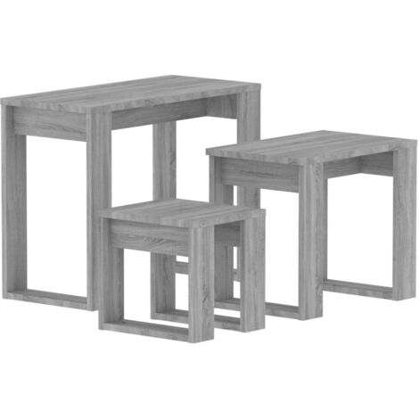 Juego de 3 mesas auxiliares nido de madera de ingeniería gris DEC032738
