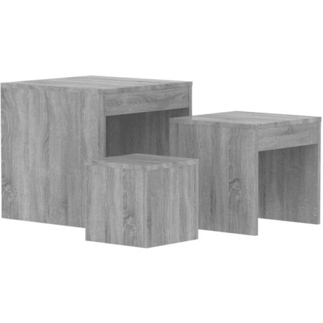 Juego de 3 mesas auxiliares nido de madera de ingeniería gris DEC032739