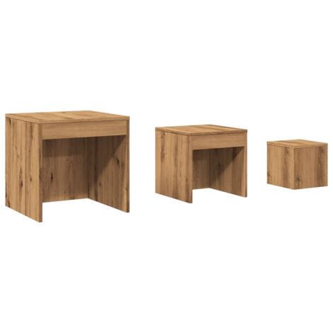 Juego de 3 mesas auxiliares nido de madera de ingeniería marrón DEC032713