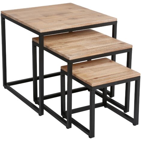 Juego de 3 mesas bajas 'Edena' - metal y madera de acacia - Atmosphera créateur d'intérieur