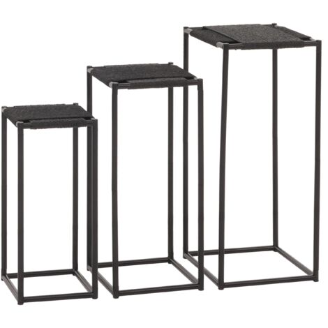 Juego de 3 mesas para flores, mesa auxiliar, soporte para flores, estante apilable, cuerda de papel de metal, antracita 040007506