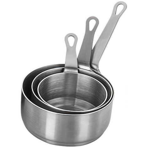 Juego de 3 mini sartenes de acero inoxidable: cuenco apilable para condimentos, taza para salsas y pequeño recipiente para servir, apto para cocinas domésticas y de restaurantes (plateado).