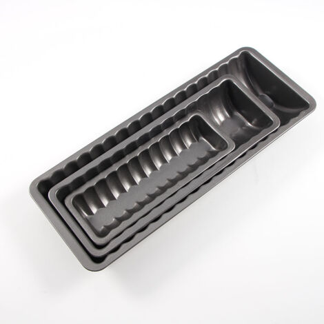 Juego de 3 moldes para tartas de tronco, molde rectangular, molde para repostería, molde de tronco, molde para tartas, acero inoxidable, negro, 20 + 25 + 30 cm