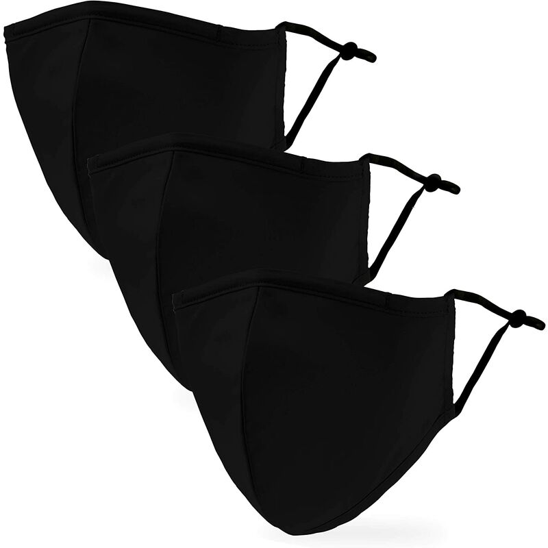 

Juego de 3 máscaras de tela lavables de 3 capas reutilizables y ajustables para adultos negro