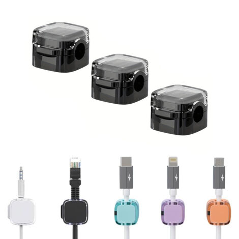 Juego de 3 organizadores de cables magnéticos para cables de carga, clips magnéticos, soporte autoadhesivo para cables, organizador de cables autoadhesivo para escritorio (negro)