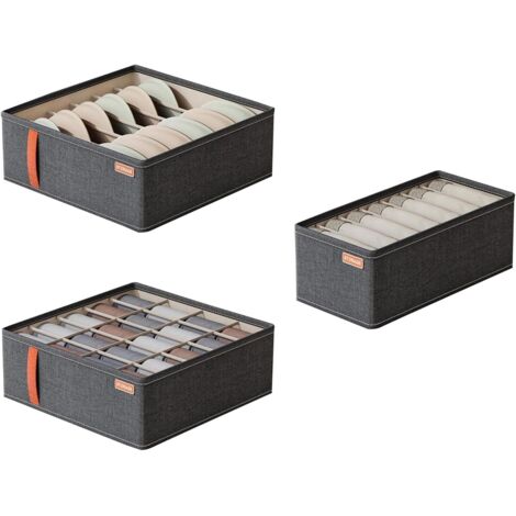 Juego de 3 organizadores de cajones plegables con 6/7/20 compartimentos para corbatas, calcetines y ropa interior.