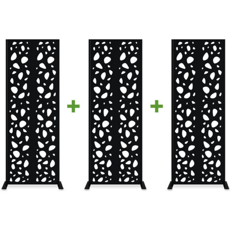 Juego de 3 paneles decorativos SUNNY Black H.160cm con motivos en los laterales